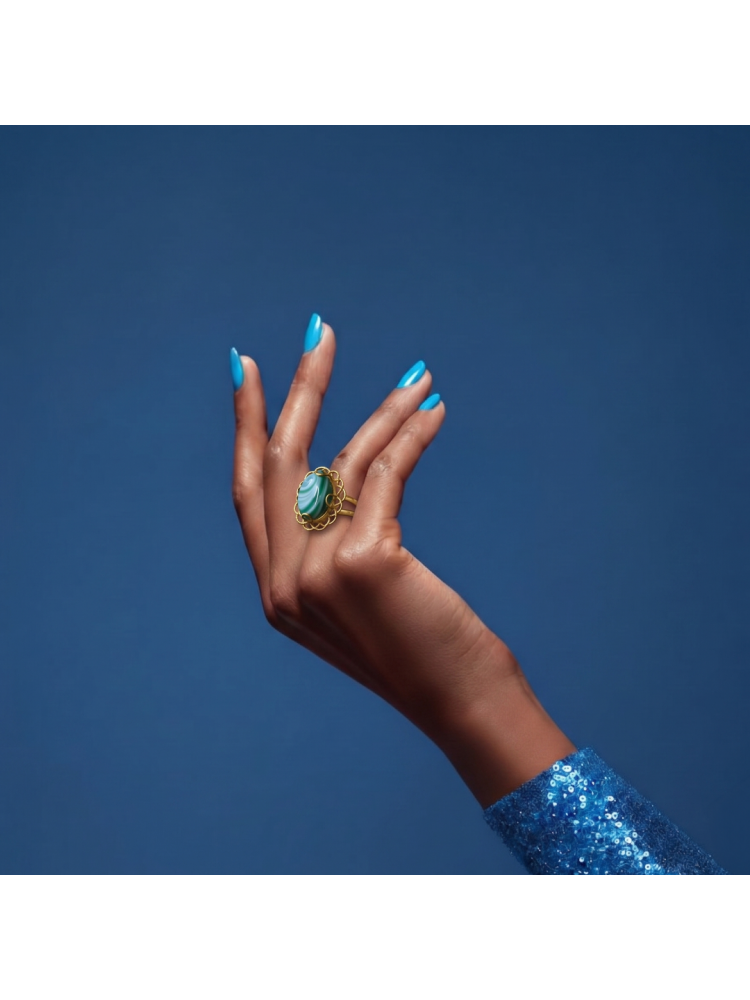 14 AYAR MAVİ TAŞLI EL İŞÇİLİĞİ YÜZÜK