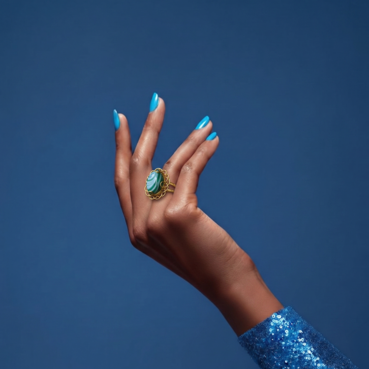 14 AYAR MAVİ TAŞLI EL İŞÇİLİĞİ YÜZÜK