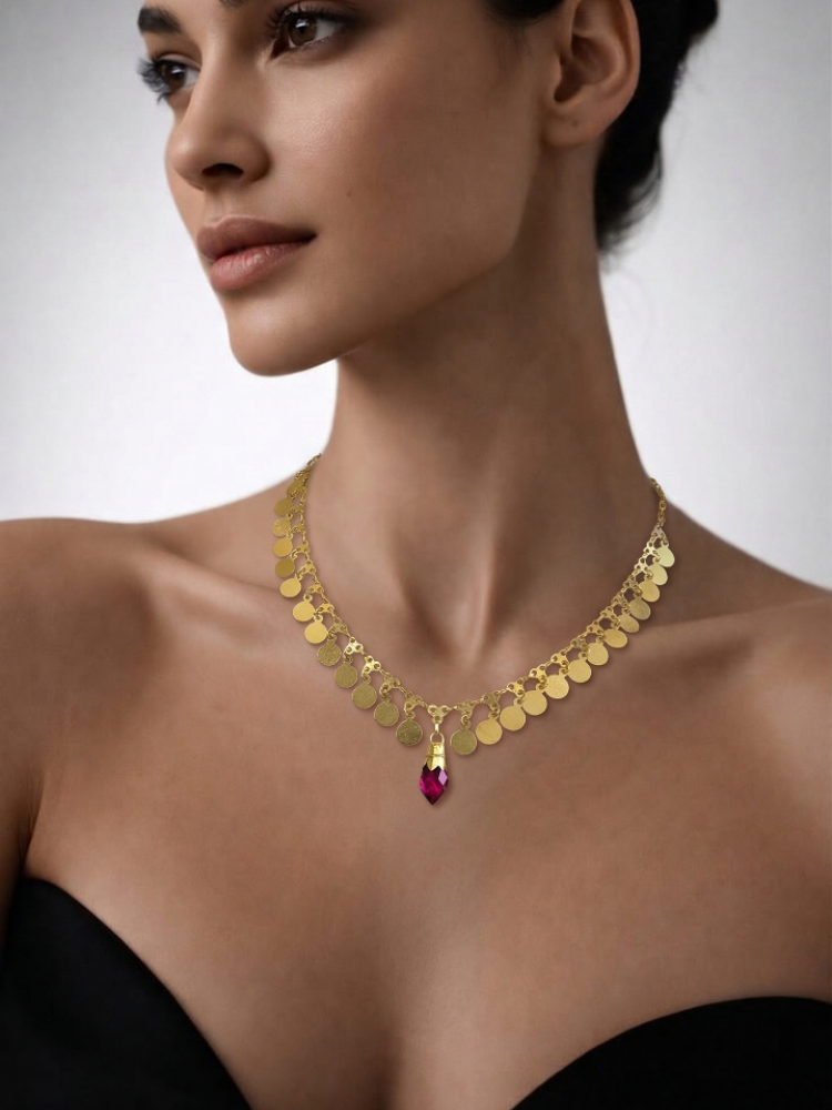 14 AYAR EL İŞÇİLİĞİ PULLU KOLYE 