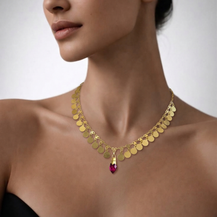 14 AYAR WL İŞÇİLİĞİ PULLU KOLYE