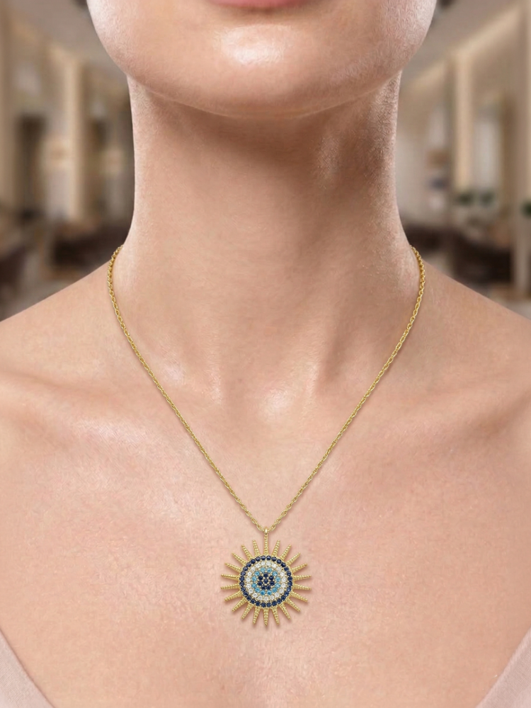 22 AYAR NAZAR VE GÜNEŞ MOTİFLİ KOLYE 