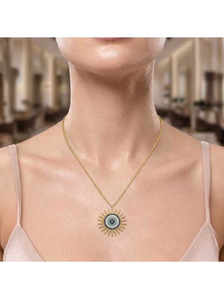 22 AYAR NAZAR VE GÜNEŞ MOTİFLİ KOLYE 