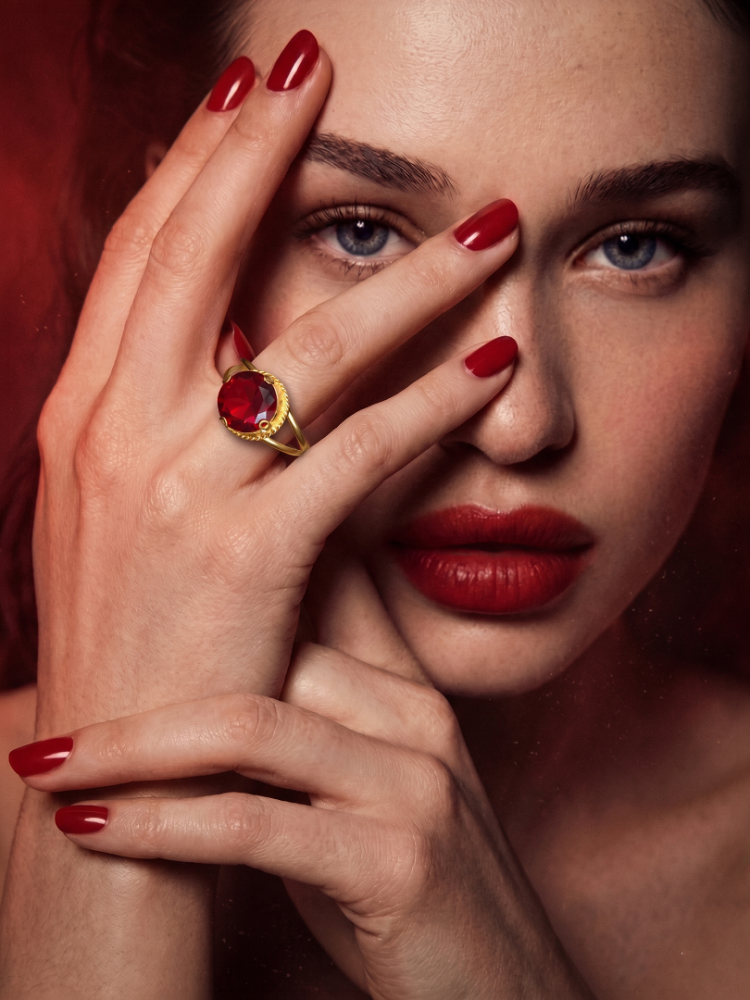 14 AYAR KIRMIZI TAŞLI EL İŞİ YÜZÜK