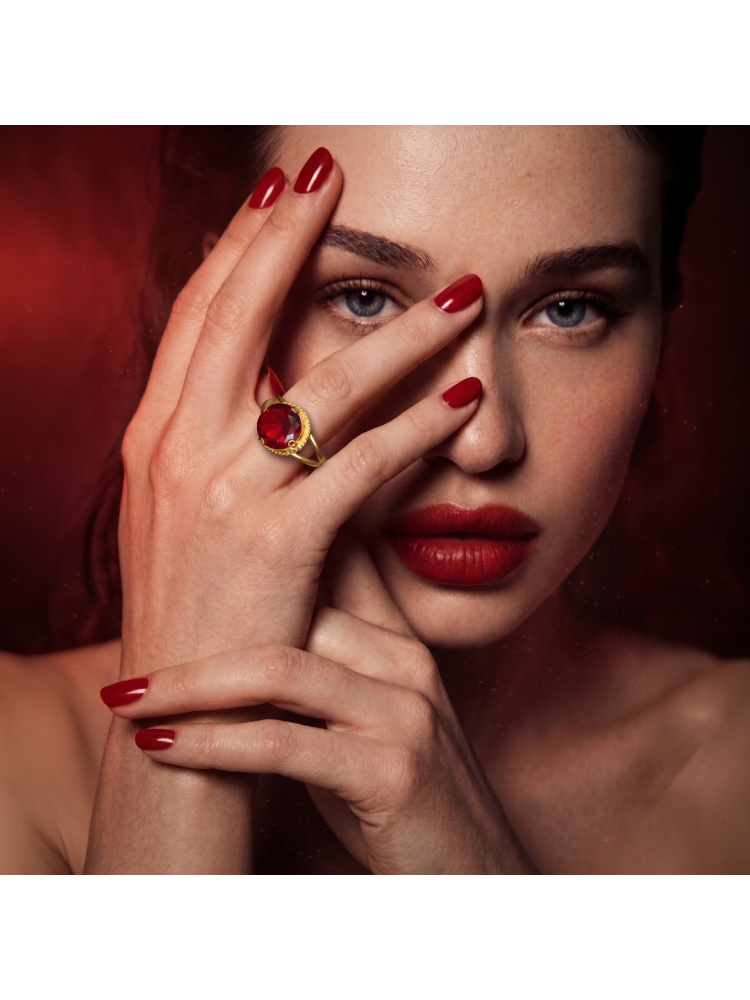 14 AYAR KIRMIZI TAŞLI EL İŞİ YÜZÜK