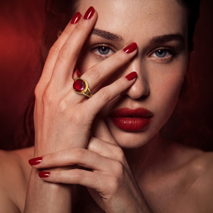 14 AYAR KIRMIZI TAŞLI EL İŞİ YÜZÜK