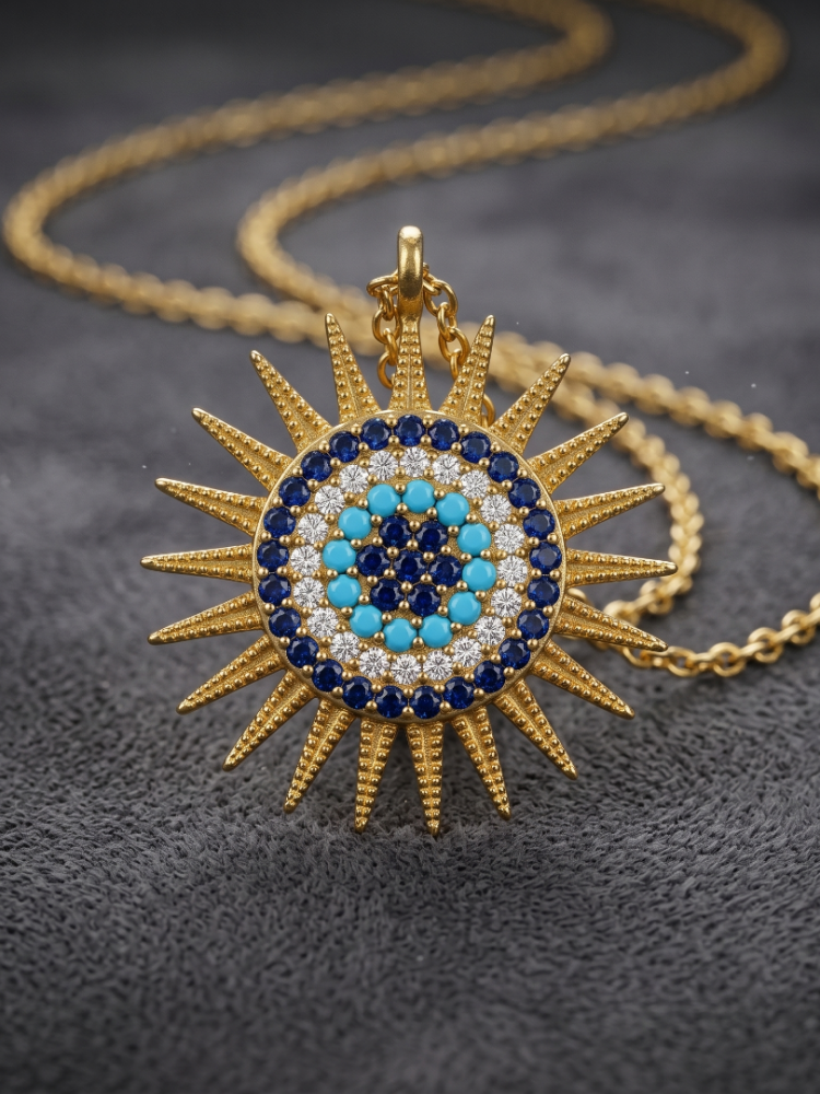 22 AYAR NAZAR VE GÜNEŞ MOTİFLİ KOLYE 