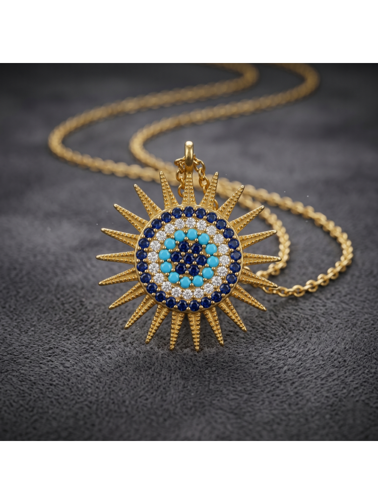 22 AYAR NAZAR VE GÜNEŞ MOTİFLİ KOLYE 