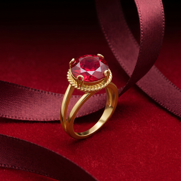 14 AYAR KIRMIZI TAŞLI EL İŞİ YÜZÜK