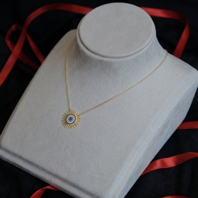 22 AYAR NAZAR VE GÜNEŞ MOTİFLİ KOLYE