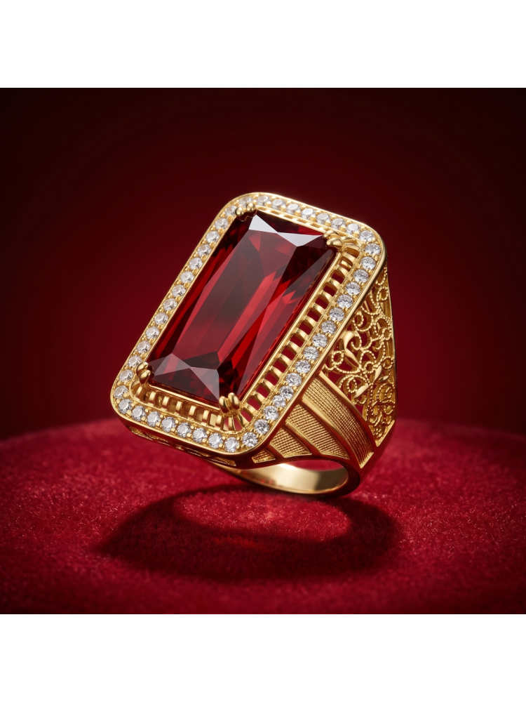 22 AYAR KIRMIZI DİKDÖRTGEN TAŞLI YÜZÜK