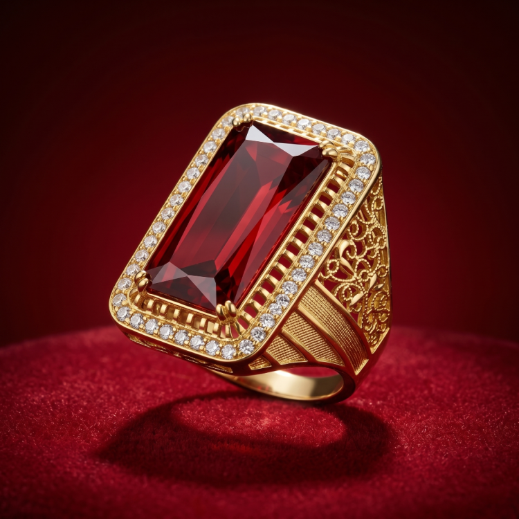 22 AYAR KIRMIZI DİKDÖRTGEN TAŞLI YÜZÜK